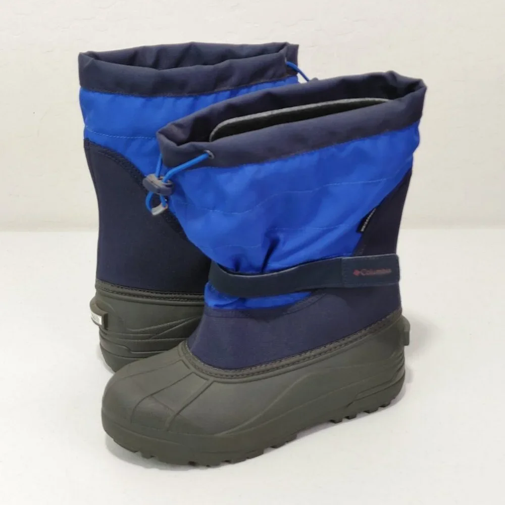 Columbia Youth Powderbug Plus II Snow Winter Boots Blue / Grey EXCELLENT...